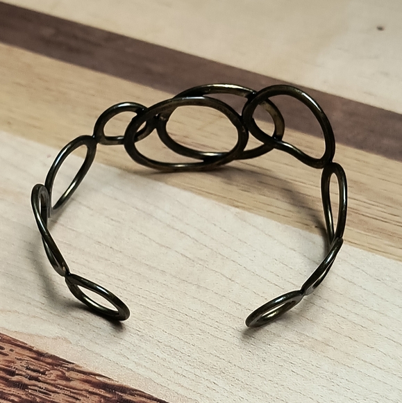 Open Cuff Bracelet Geometric Rare Y2K Old Gold Tone Metal - Picture 3 of 8